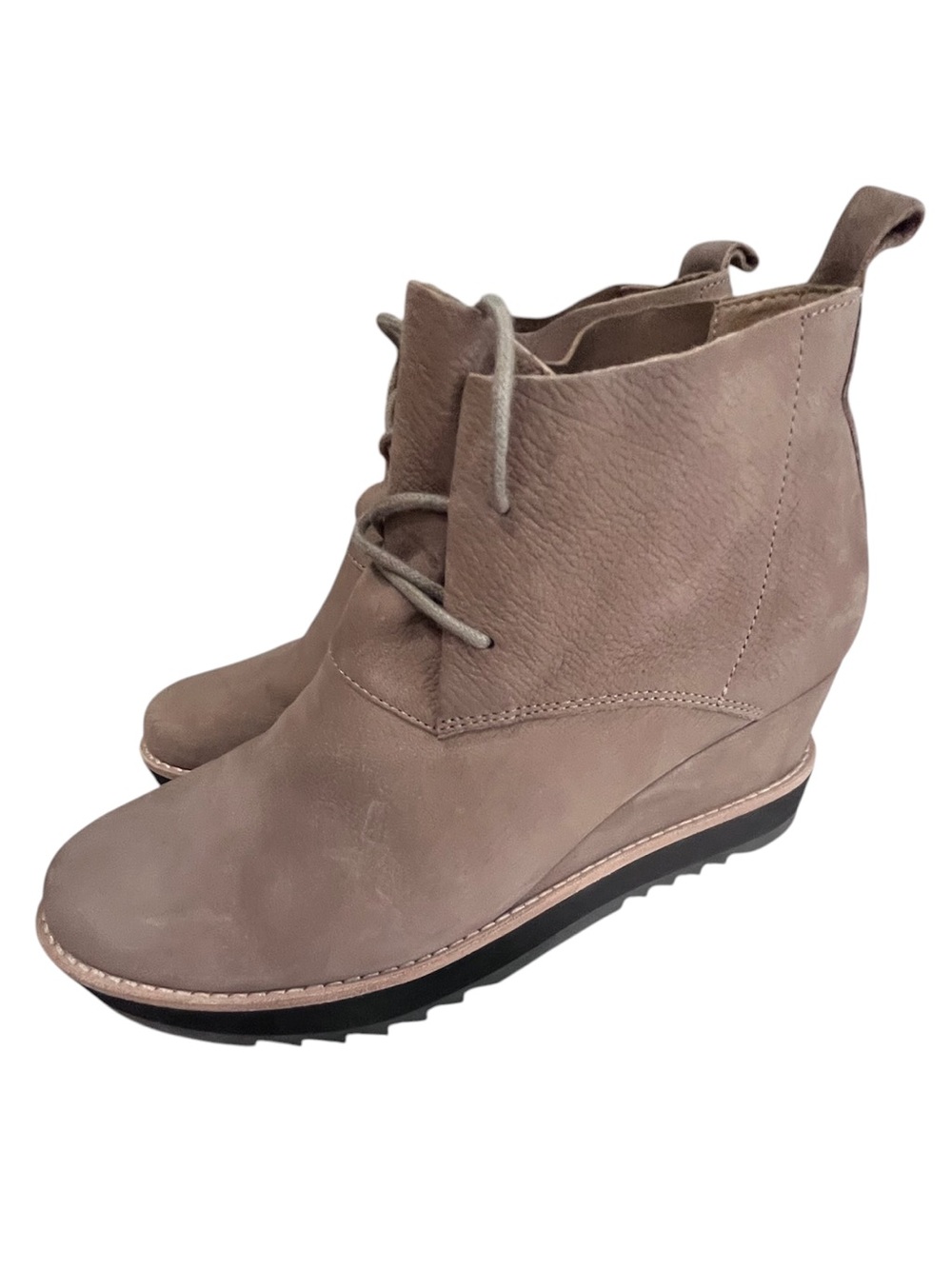 Eileen Fisher Nubuck Taupe brown Lace-Up suede Leather Wedge Ankle Boots Size 9 - Picture 1 of 12